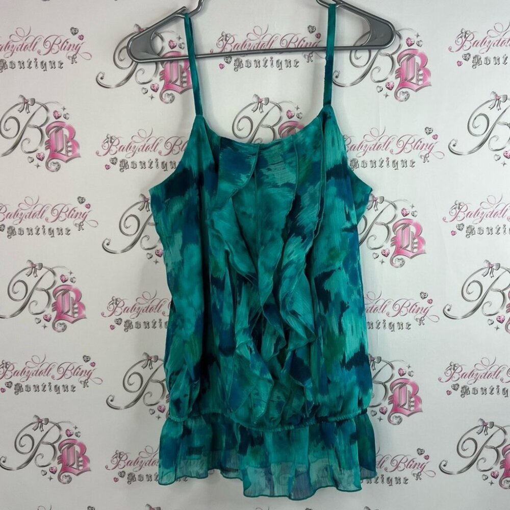 Ricki's tank top ruffles ruffle hem abstract NEW with tags Vibrant Teal Camisole